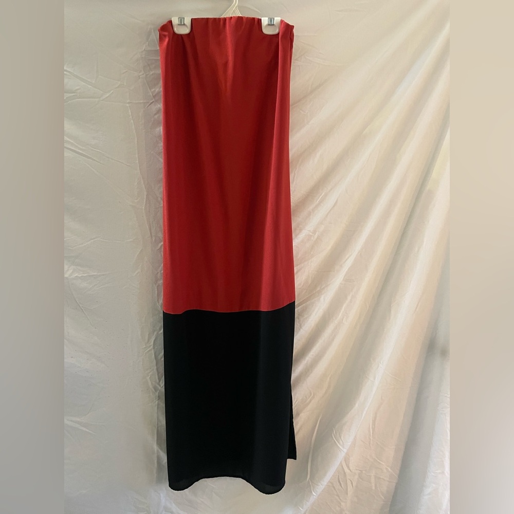LOFT Strapless Red and Black Maxi Dress